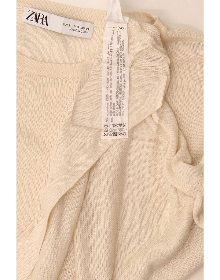 Zara Mujer Camiseta Extragrande Top UK 10 Small Off White Viscosa