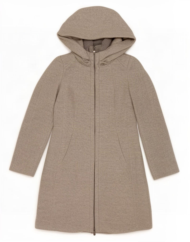 Zara Mujer Abrigo Con Capucha Reino Unido 42 Acrílico Gris Medio