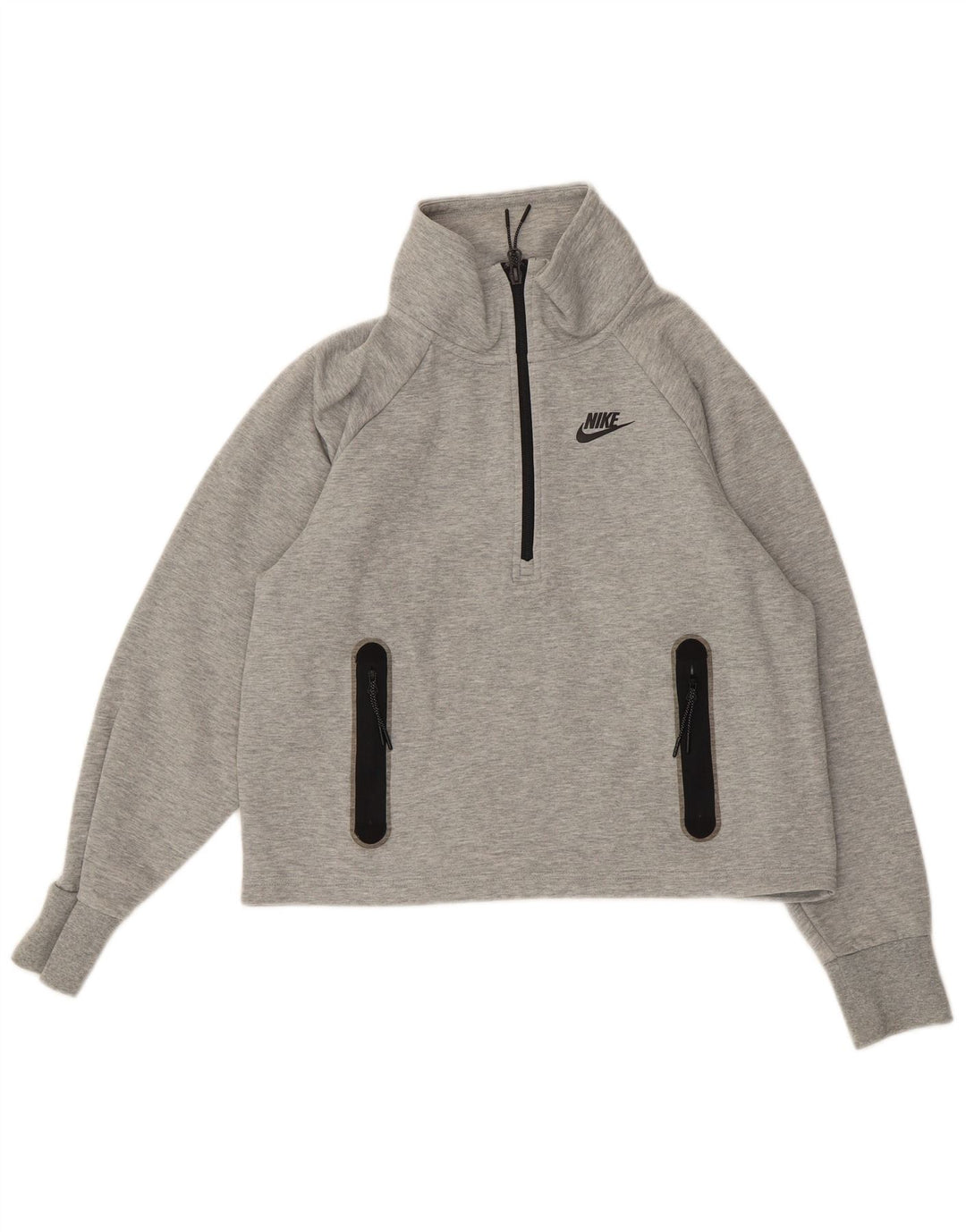 NIKE Mujer Oversize Crop Sudadera Jumper UK 10 Pequeño Gris Moteado