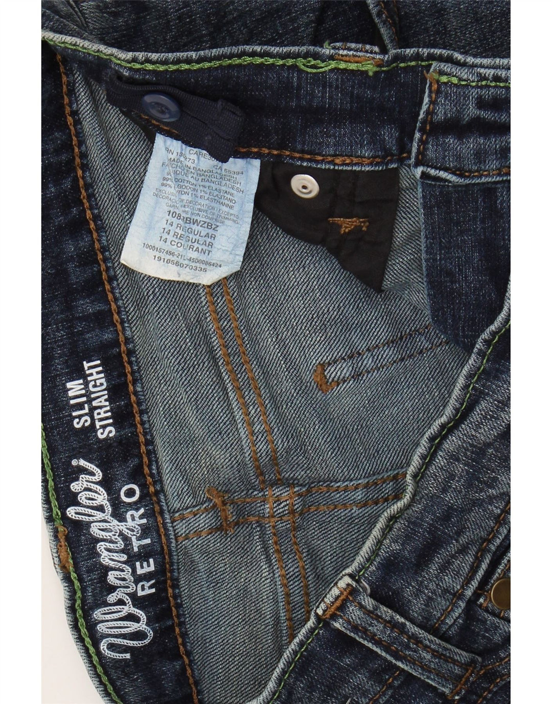 WRANGLER Vaqueros rectos ajustados retro para niños 13-14 años W26 L29 Algodón azul