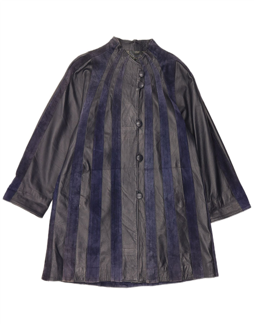 Vintage mujer cuero abrigo Reino Unido 14 medio azul marino rayas