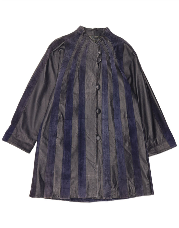 Vintage mujer cuero abrigo Reino Unido 14 medio azul marino rayas