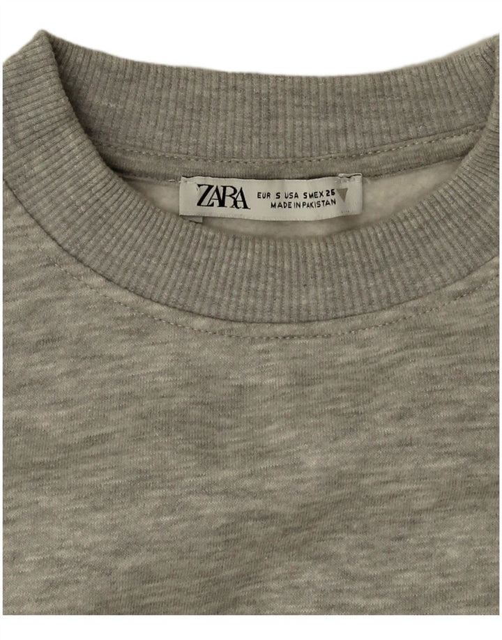 Zara Mujer Crop Sudadera De Gran Tamaño Jersey UK 10 Small Gris Moteado