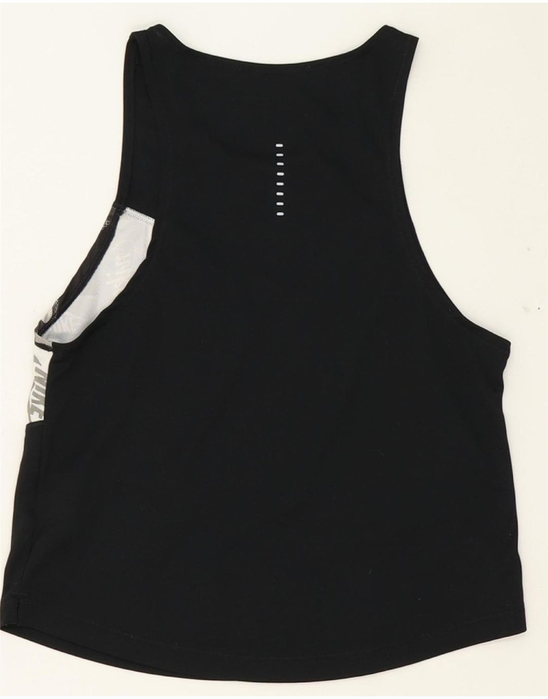 NIKE Womens Dri Fit Crop Graphic Vest Top UK 6 XS Black Patchwork Vintage Nike and Second-Hand Nike from Messina Hembry 