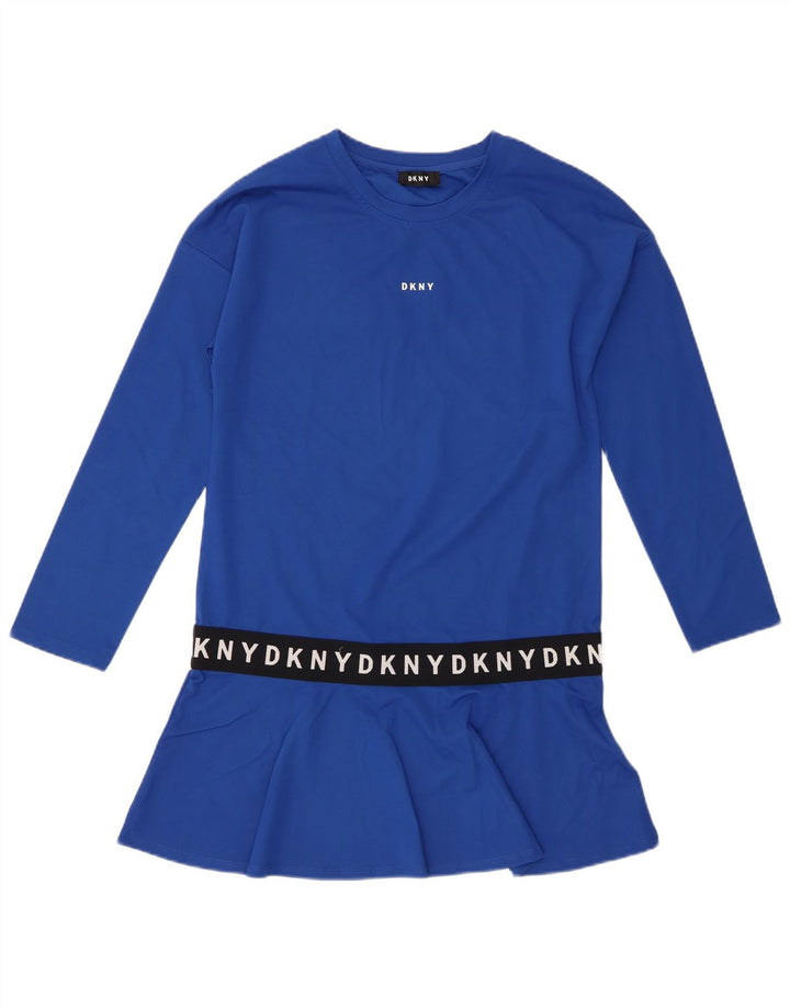 Dkny Top tipo túnica de manga larga con gráfico para mujer UK 44 Viscosa azul medio