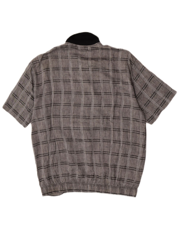 Vintage hombres manga corta pullover camisa medio gris cheque