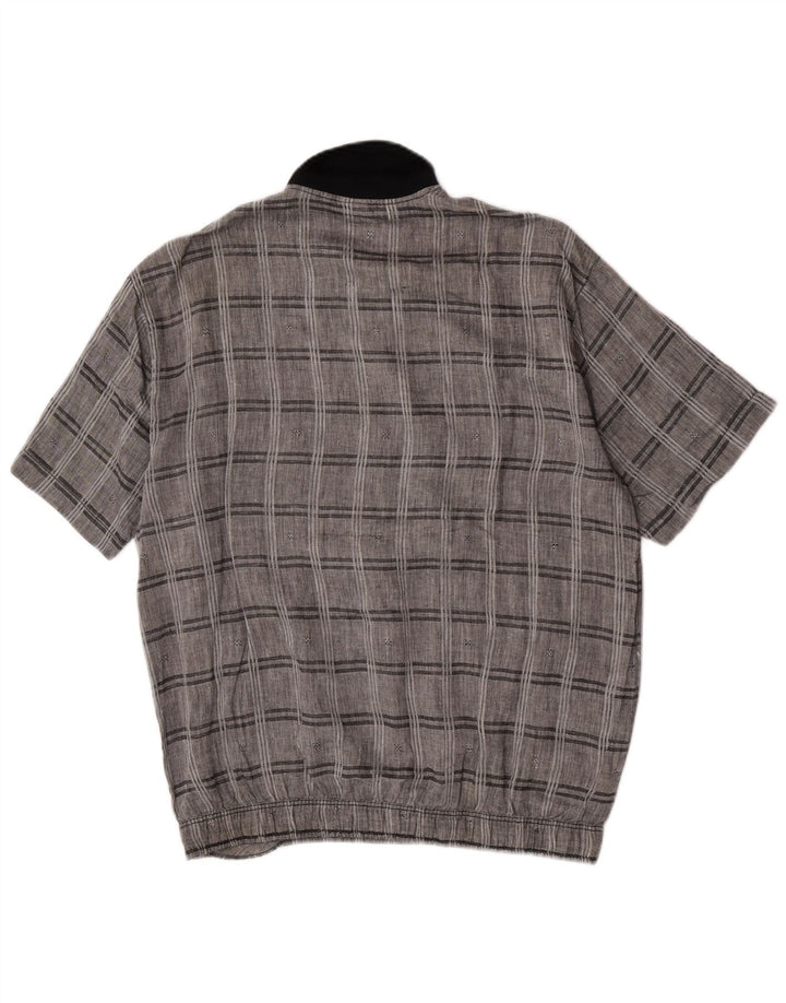 Vintage hombres manga corta pullover camisa medio gris cheque