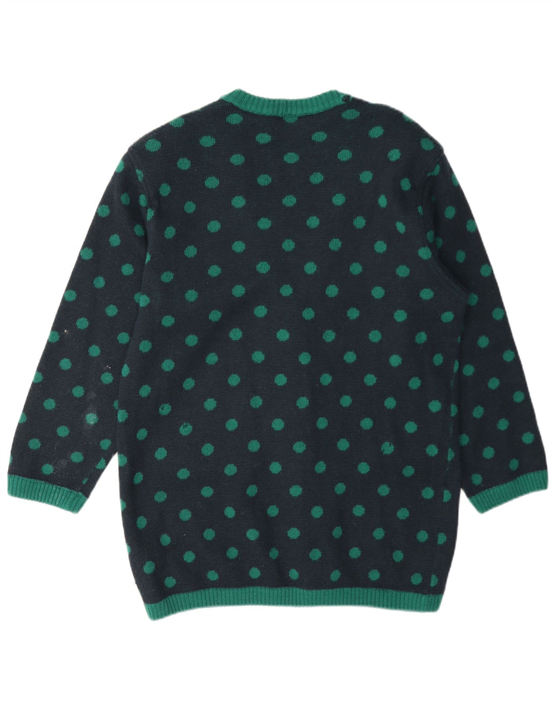 Vintage mujer Cardigan suéter Reino Unido 14 medio azul marino lunares lana