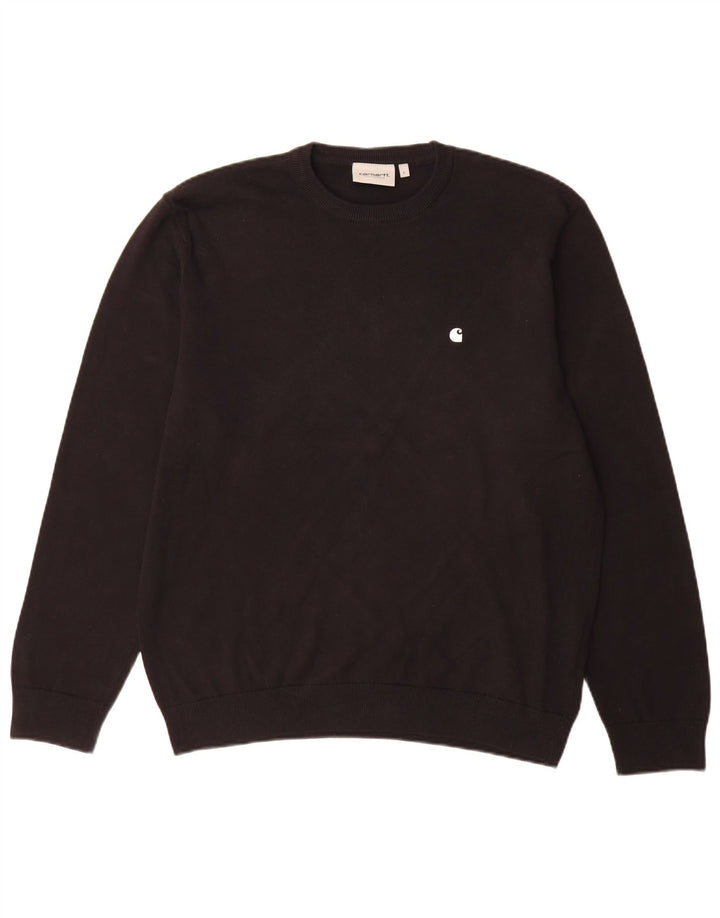 Carhartt Jersey con cuello redondo para hombre, talla grande, algodón negro