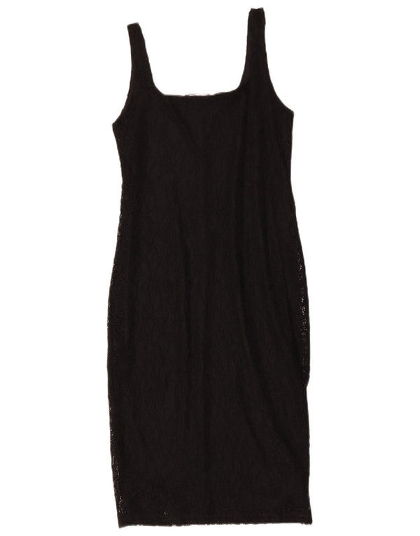 Zara Mujer Trafaluc Vestido Vaina De Encaje Sin Mangas UK 42 Mediano Negro Floral
