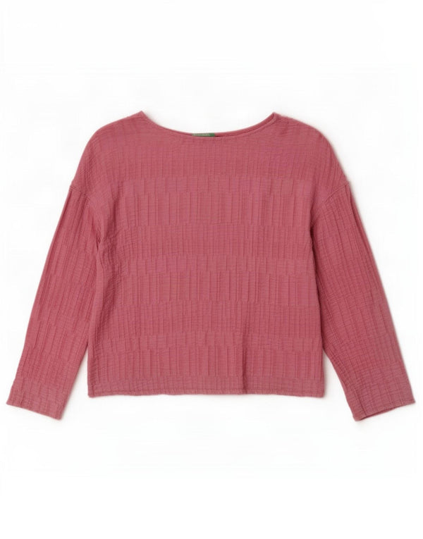 Benetton Blusa Corta De Manga Larga Mujer UK 44 Rosa Medio