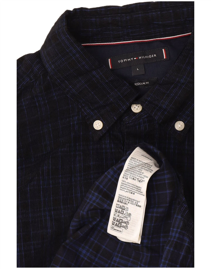 Camisa Tommy Hilfiger de corte regular a cuadros para hombre, talla grande, azul marino, preppy