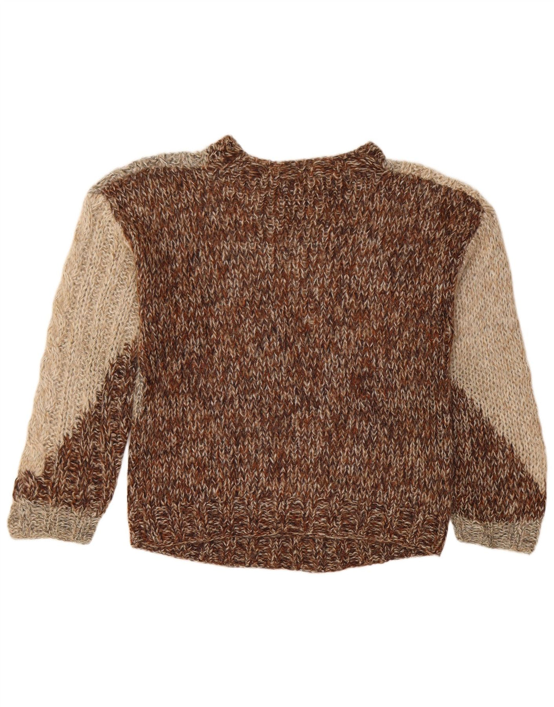 Giunco Jersey de cuello redondo para mujer UK 10 Small Brown Colourblock Mohair