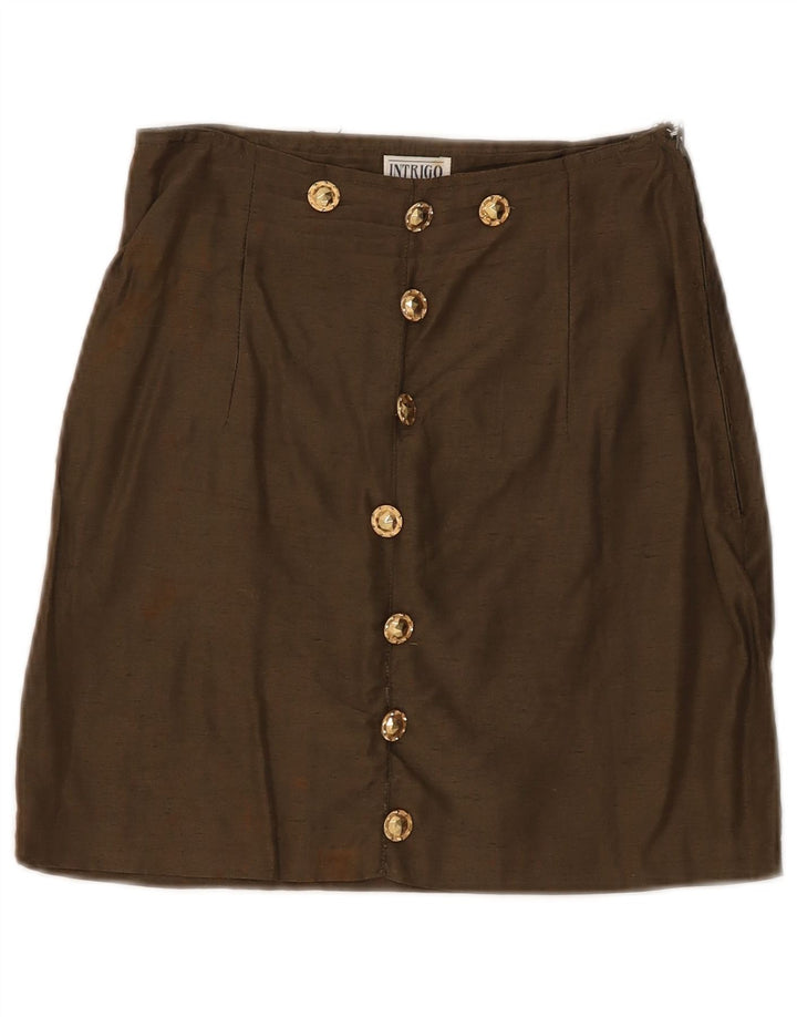 Minifalda vintage de cintura alta para mujer mediana W24 caqui