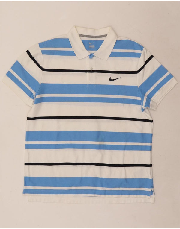 Nike Mens Polo Shirt Large White Striped Cotton