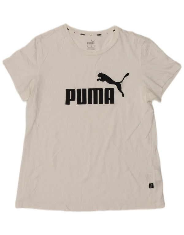 Puma Camiseta gráfica para mujer Top UK 12 Medium White Cotton