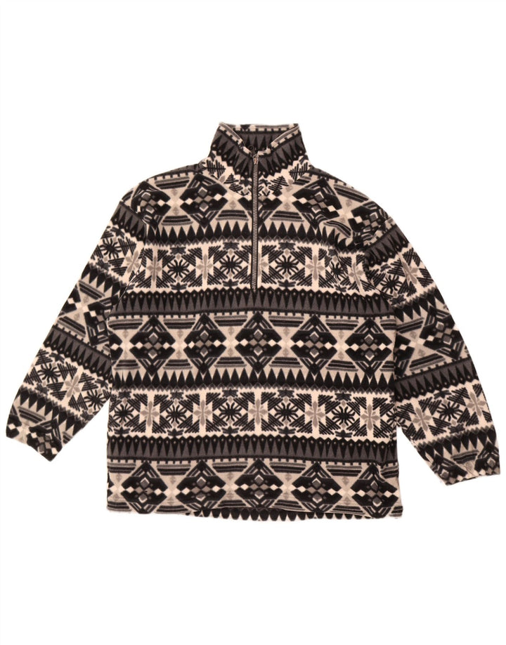 Vintage hombres zip cuello polar jumper medio gris Fair Isle