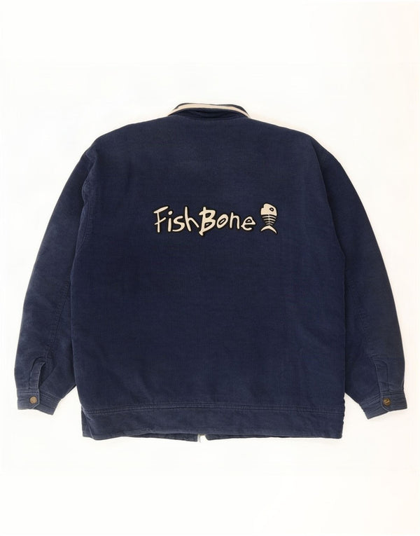 Fishbone Chaqueta de pana gráfica para hombre UK 42 XL Azul marino Colorblock Algodón