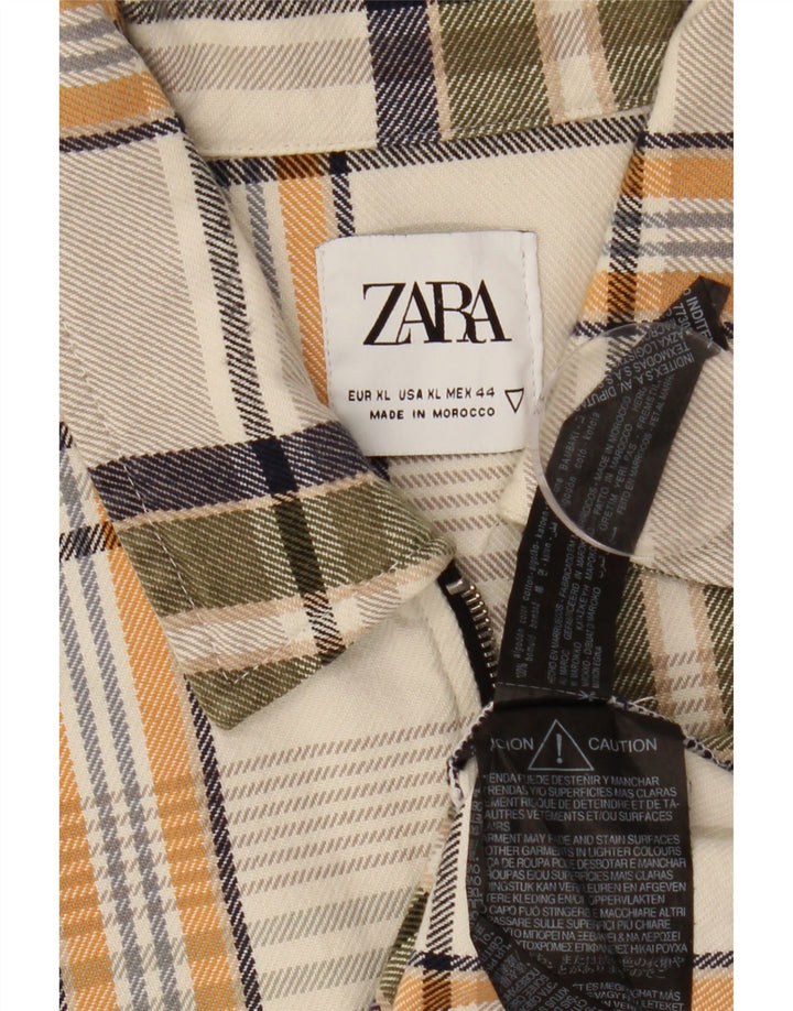 Zara Hombre Camisa Franela XL Algodón Cuadros Multicolor