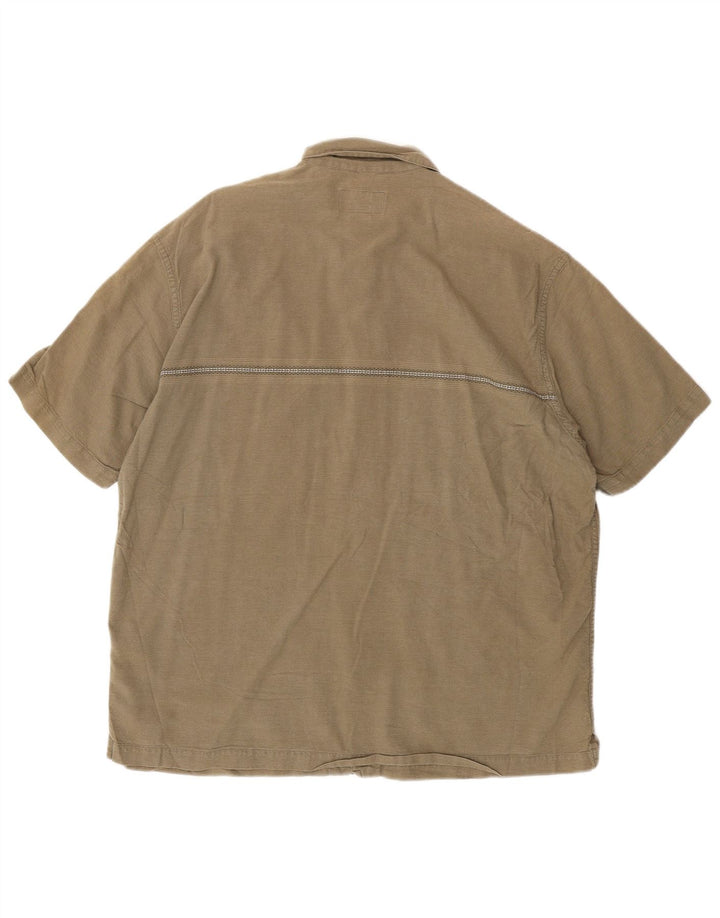 EDDIE BAUER Camisa de manga corta para hombre de algodón a rayas caqui grande