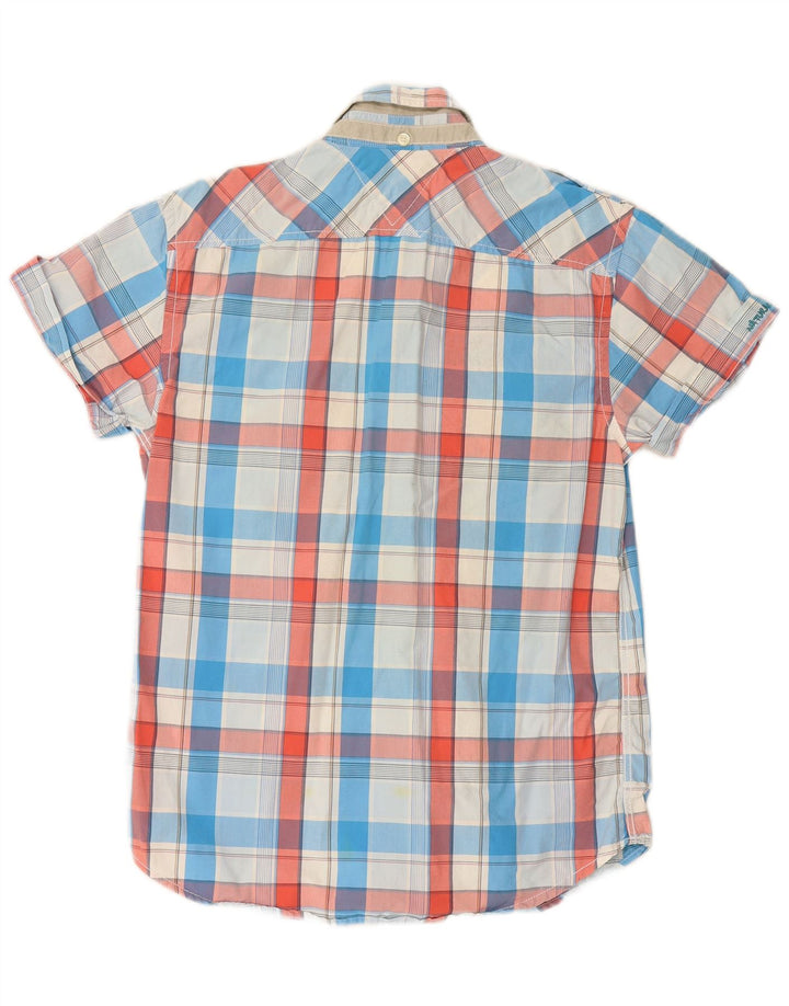 TOMMY HILFIGER Camisa militar de manga corta de algodón a cuadros azul medio