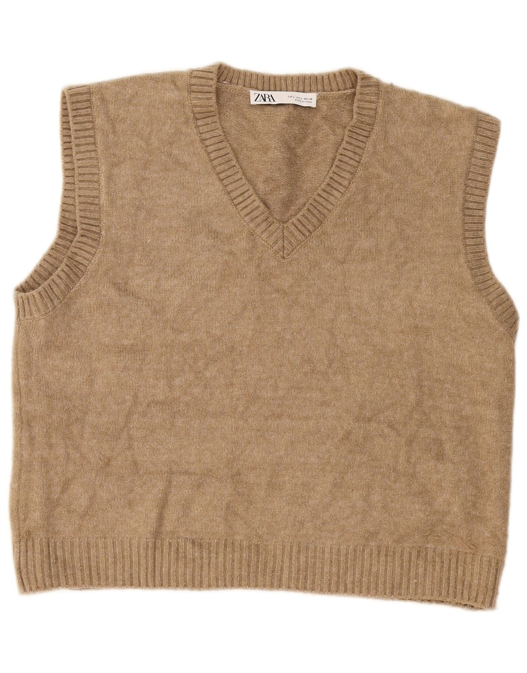 Zara Mujer Crop Vest Tank Top UK 46 Grande Poliéster Beige