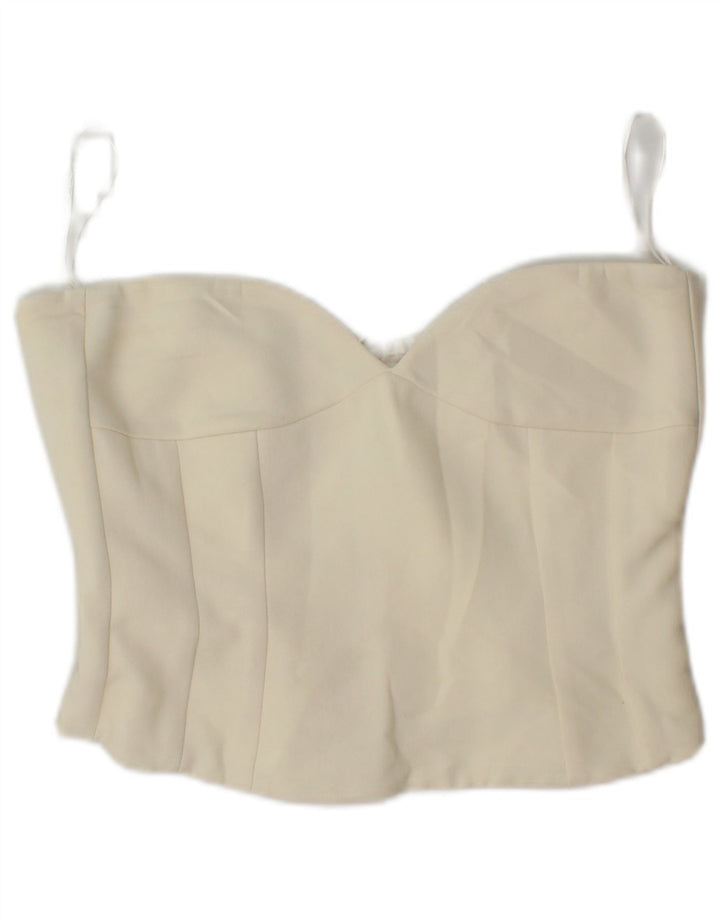 Zara Top Corto Con Corsé Sin Tirantes Para Mujer UK 40 Medio Poliéster Blanco Roto