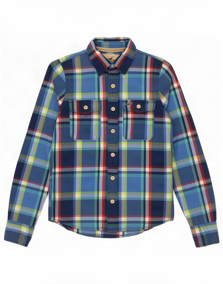 Camisa Hollister Hombre Algodón A Cuadros Azul Medio