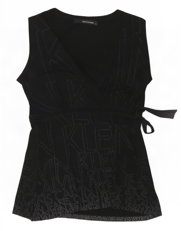 Calvin Klein Jeans Blusa para mujer Top UK 44 Grande Viscosa negra