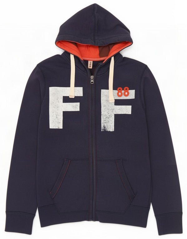 Fat Face Mens Graphic Zip Hoodie Sweater Small Navy Blue Cotton