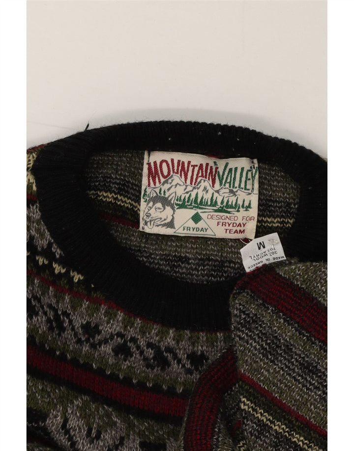 Fryday Suéter tipo jersey con cuello redondo para hombre, tamaño mediano, multicolor, Fair Isle
