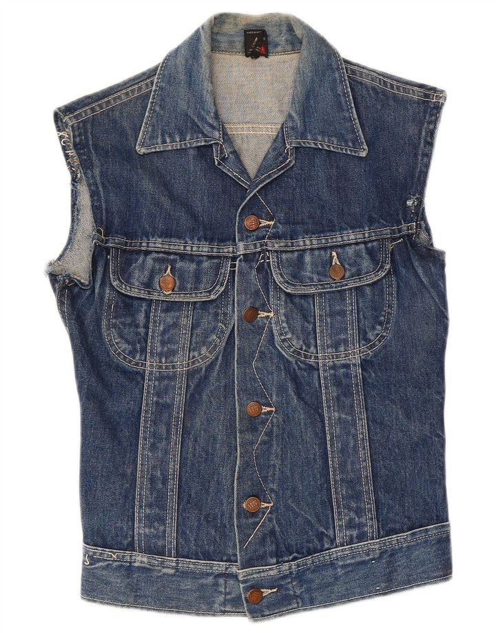 Vintage mujer denim Gilet Reino Unido 8 pequeño algodón azul