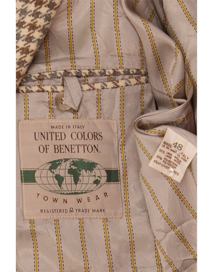 Benetton Chaqueta Americana De 2 Botones IT 48 Lana De Pata De Gallo Beige Medio