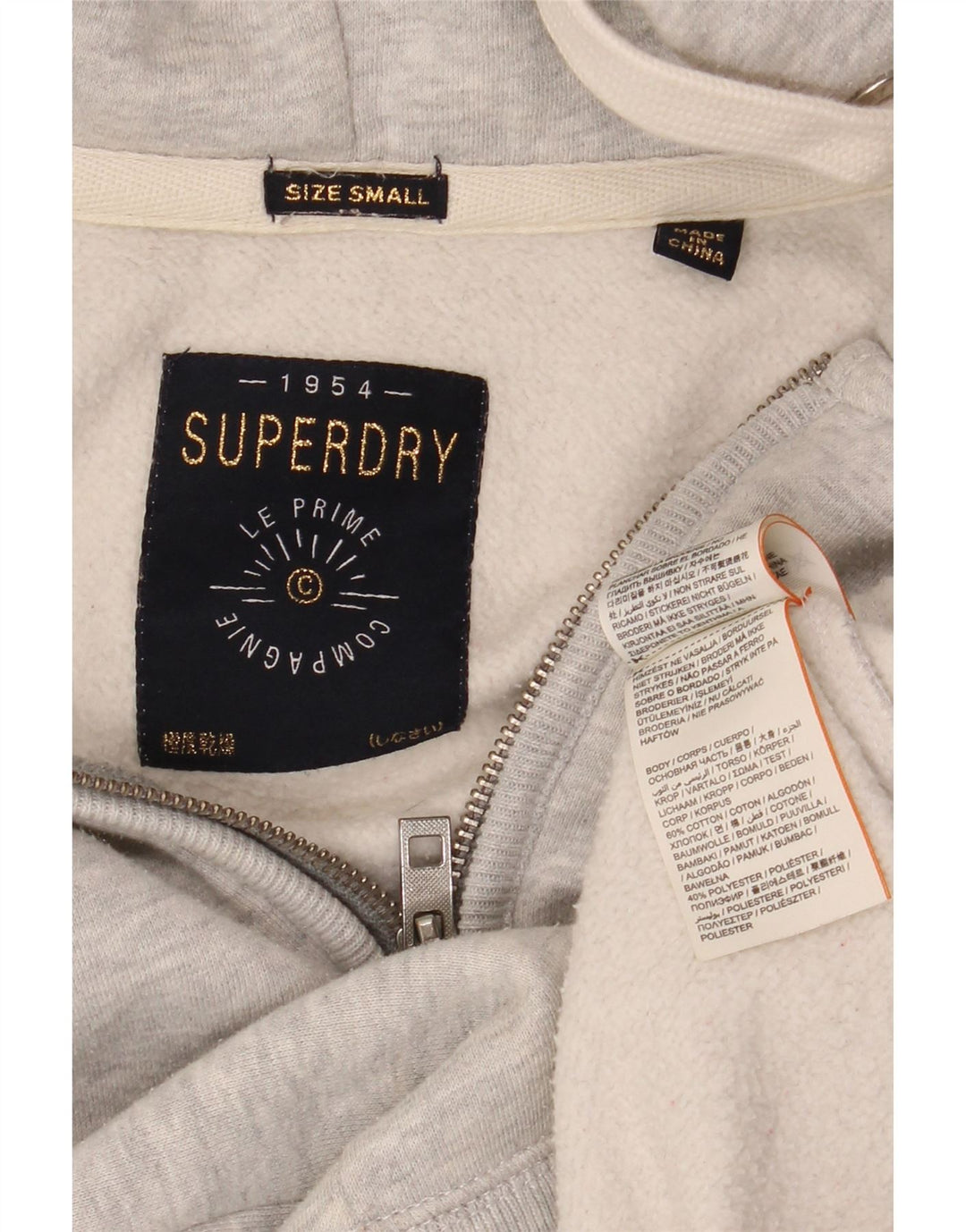 SUPERDRY Suéter con capucha y cremallera gráfica para hombre de algodón moteado gris pequeño