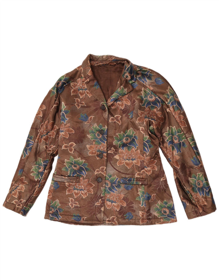 Vintage mujer 4 botones Blazer chaqueta Reino Unido 14 marrón medio floral
