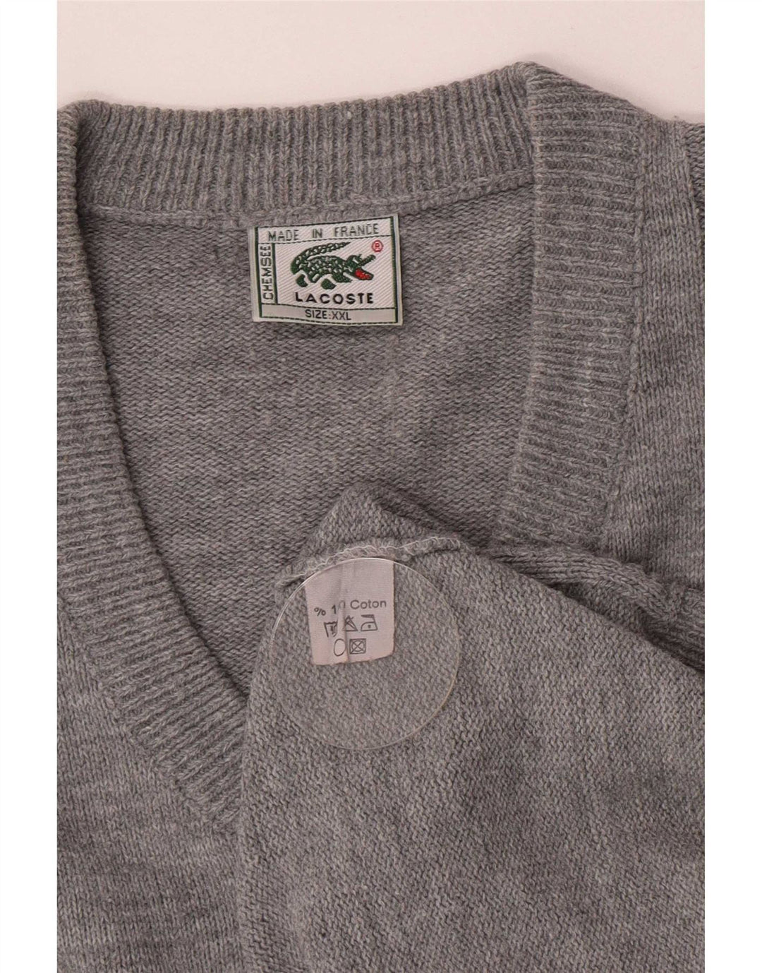 Lacoste Jersey con cuello en V para hombre, talla 2XL, algodón gris