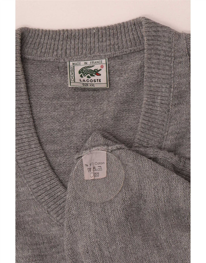 Lacoste Jersey con cuello en V para hombre, talla 2XL, algodón gris