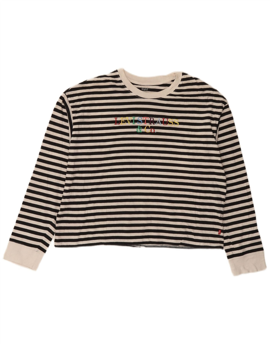 LEVI'S Top gráfico para mujer de manga larga UK 44 Mediano Rayas negras