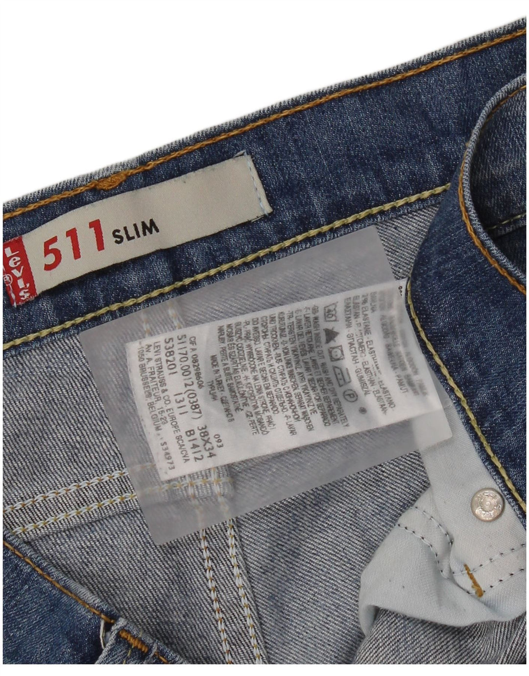Levi's Hombre 511 Slim Jeans W38 L34 Algodón Azul