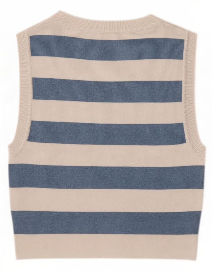 Zara Mujer Crop Vest Top UK 40 Mediano Rayas Azul