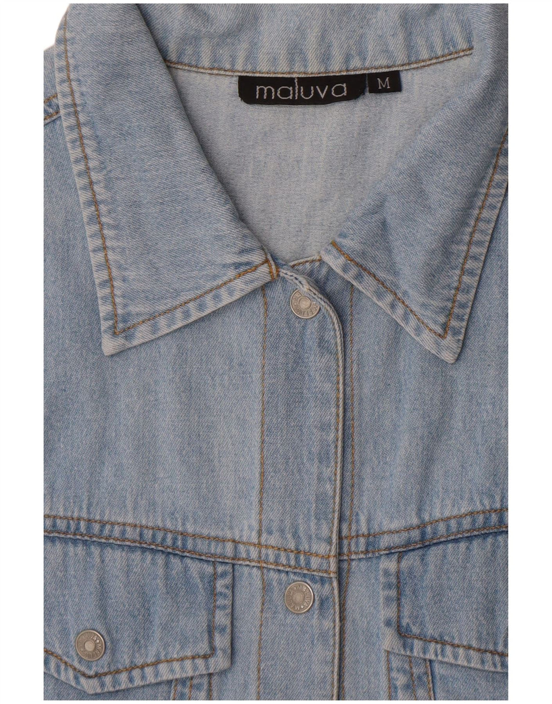 Vintage mujer sin mangas camisa de mezclilla Reino Unido 12 azul medio