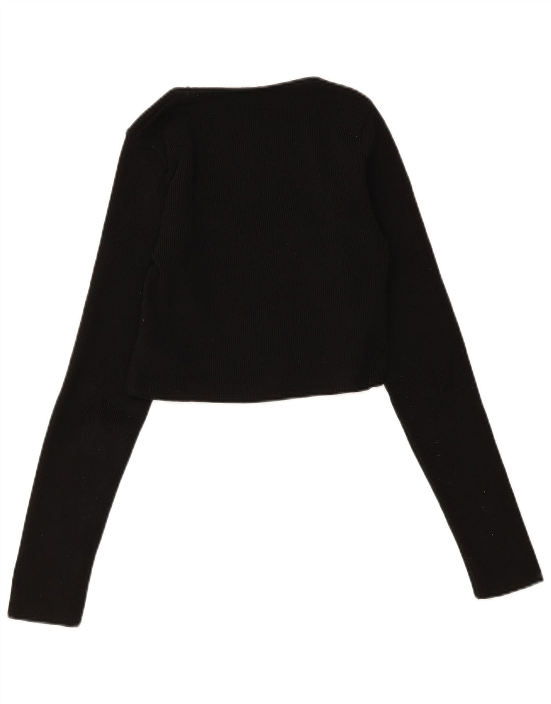 Zara Mujer Crop Cardigan Suéter UK 12 Medio Negro Poliéster