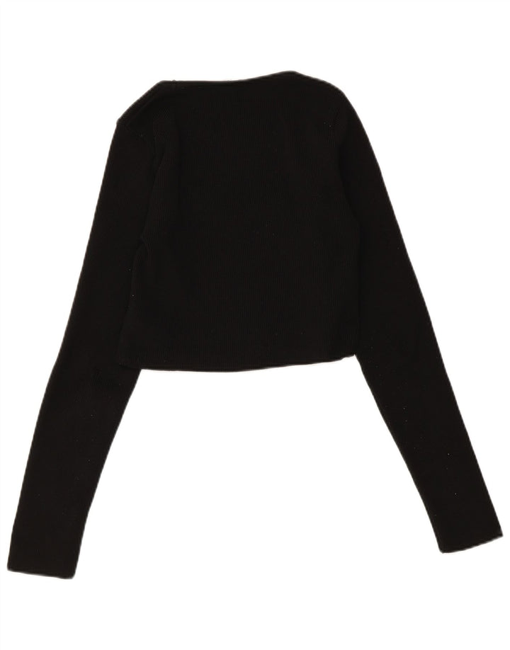 Zara Mujer Crop Cardigan Suéter UK 12 Medio Negro Poliéster