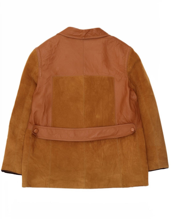 Vintage mujer ante chaqueta Reino Unido 12 marrón medio colorblock