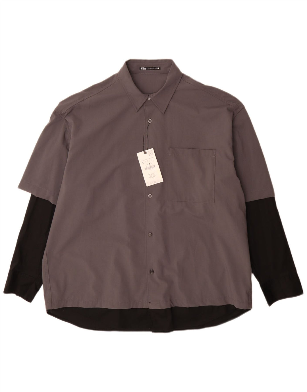Zara Hombre Camisa Grande Gris Colorblock Poliéster