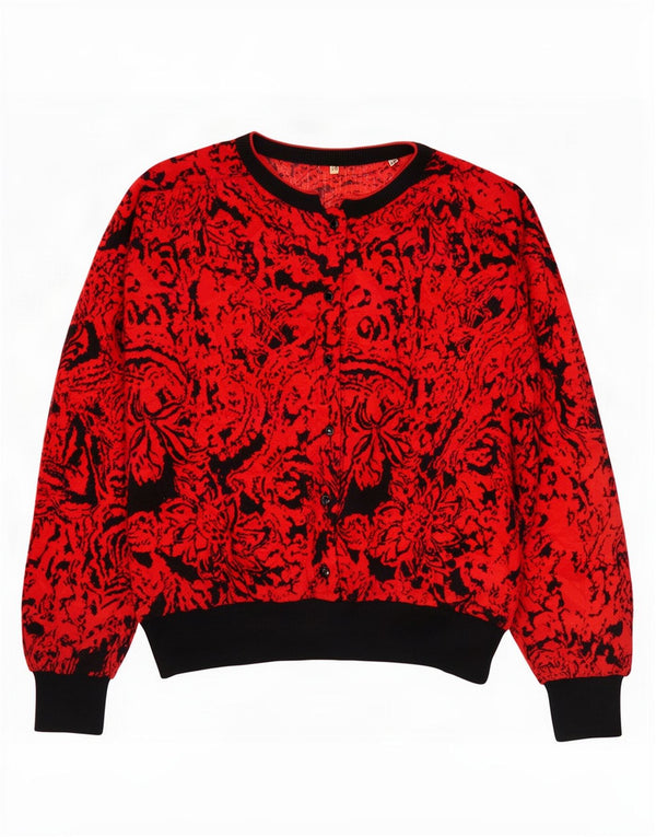 Vintage mujer barco cuello jersey suéter IT 52 2XL lana floral roja