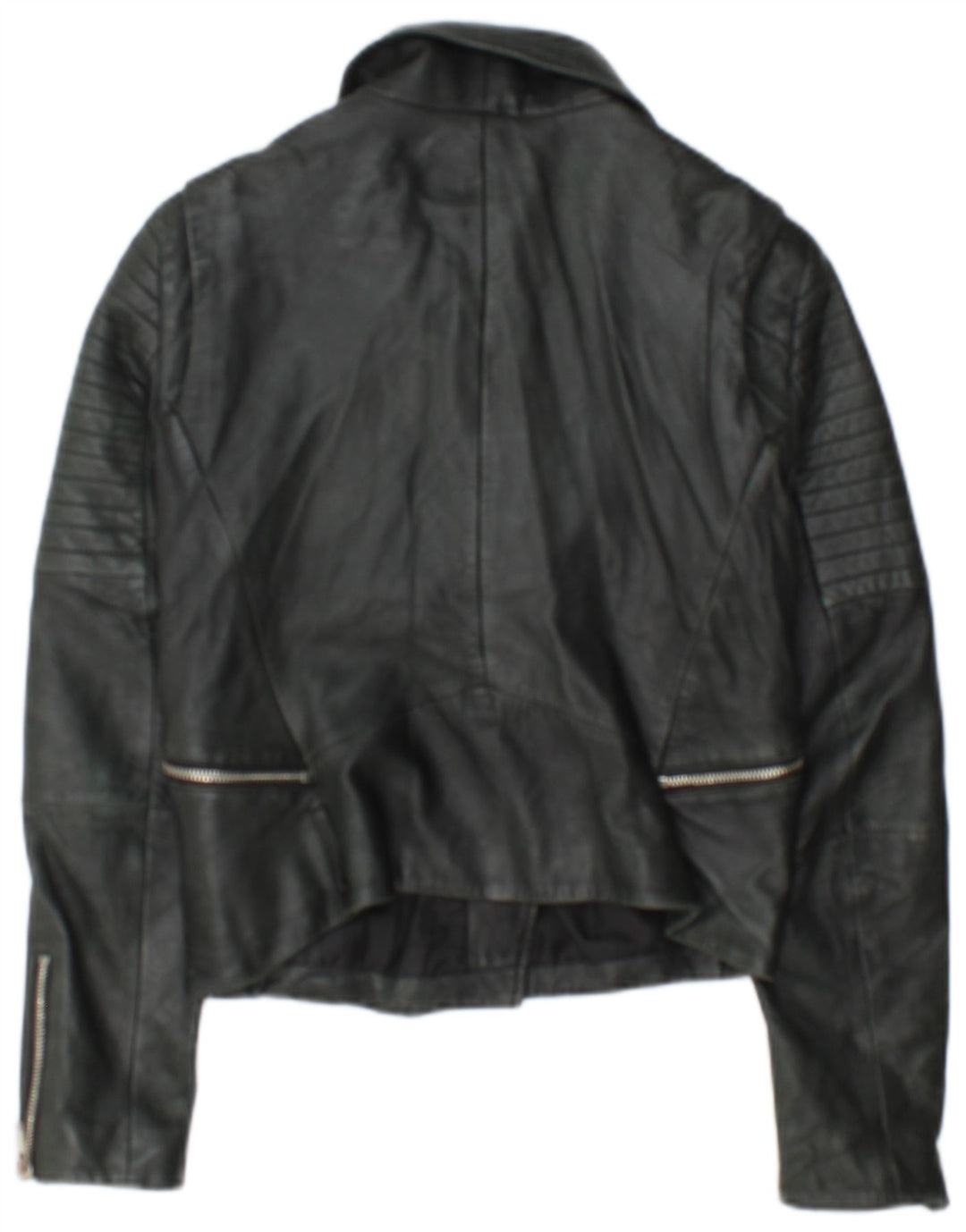 Zara Chaqueta Motera De Cuero Corta Para Mujer UK 42 Mediana Negro
