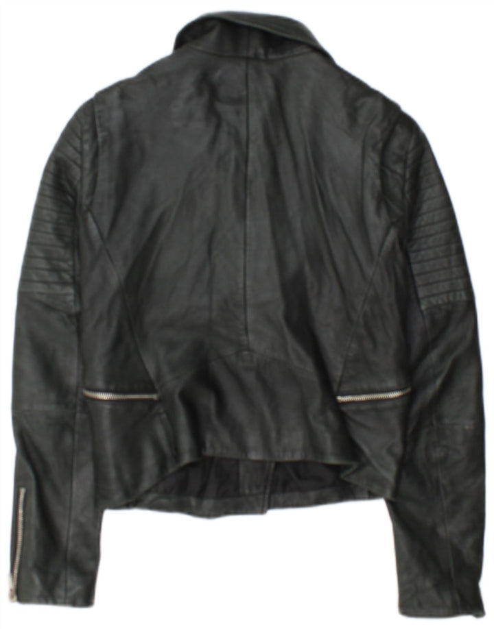 Zara Chaqueta Motera De Cuero Corta Para Mujer UK 42 Mediana Negro