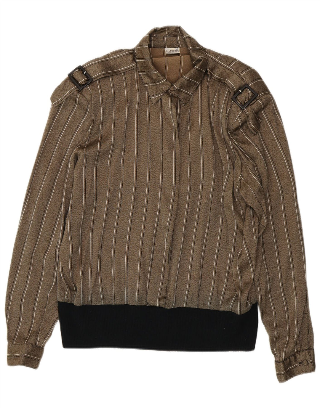 Vintage mujer militar blusa de gran tamaño Top IT 44 Medio Caqui Rayas