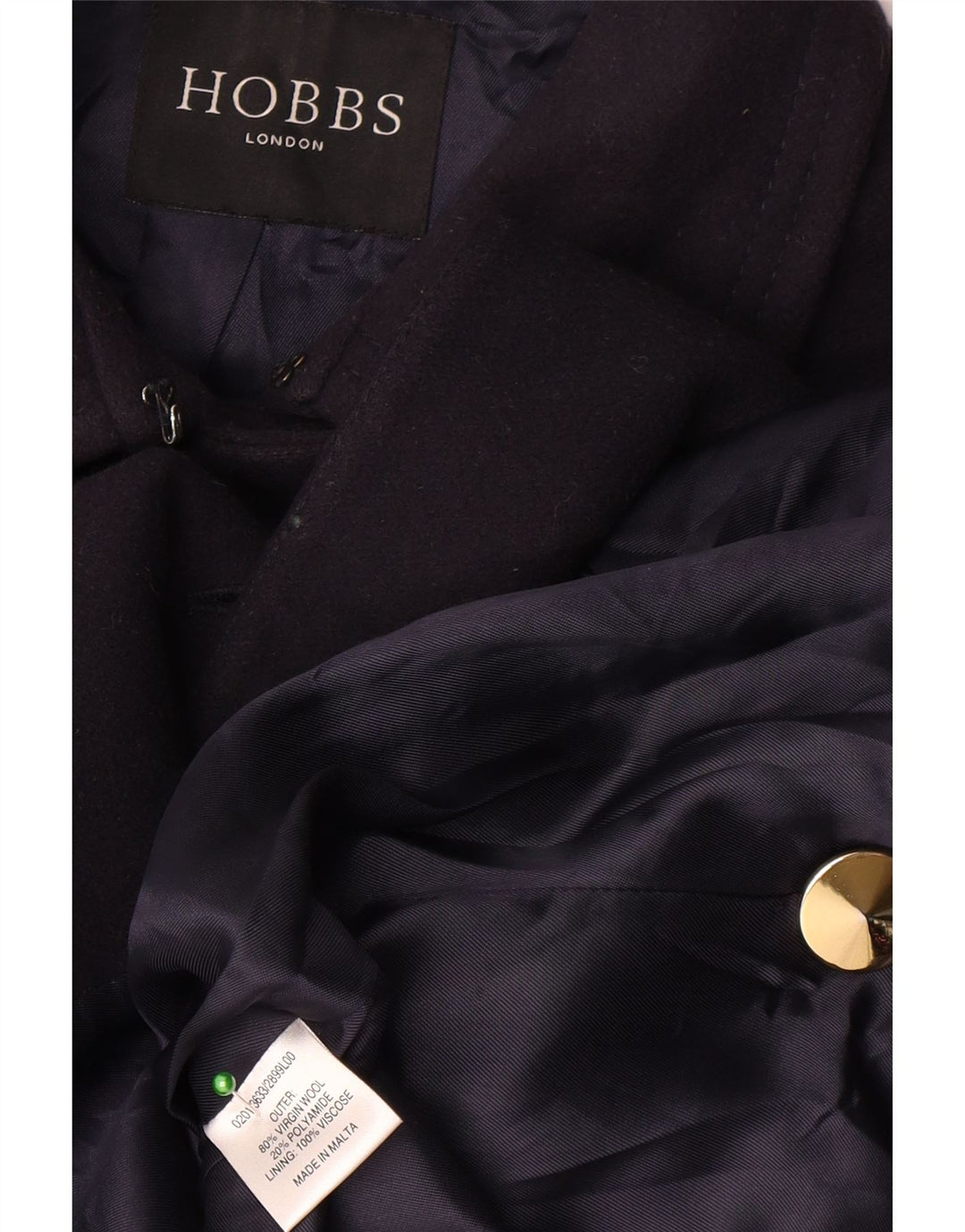 Hobbs Abrigo de doble botonadura para mujer UK 10 Small Lana virgen azul marino